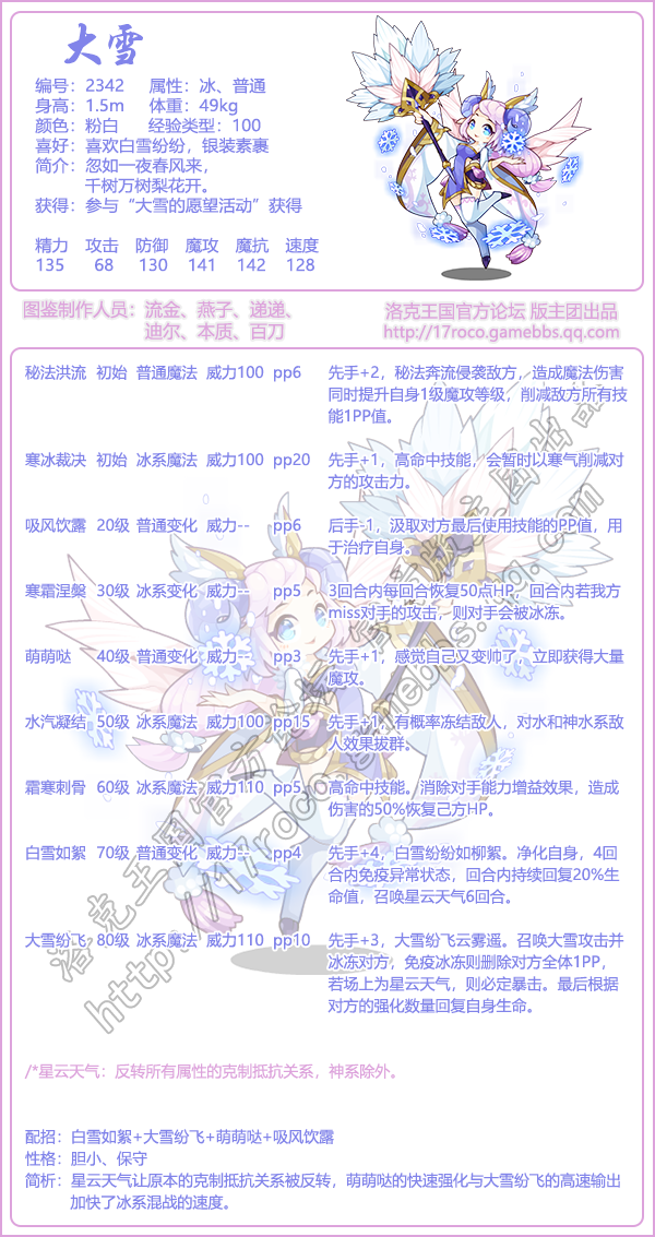 洛克王国大雪技能表_大雪怎么样/厉害吗_3dm手游