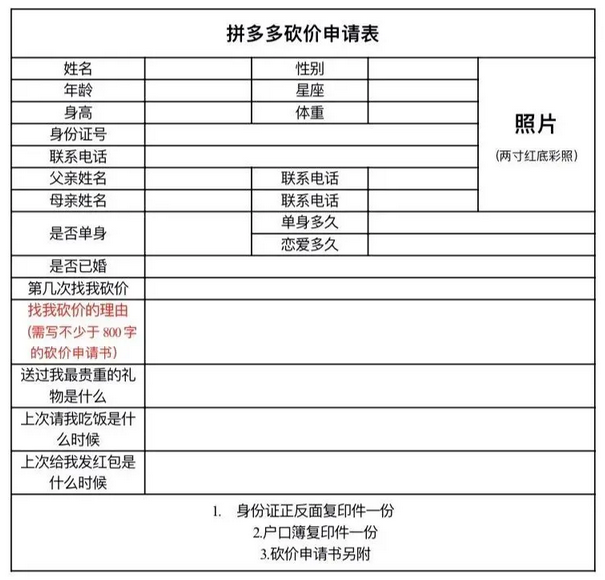 拼多多砍价申请表分享