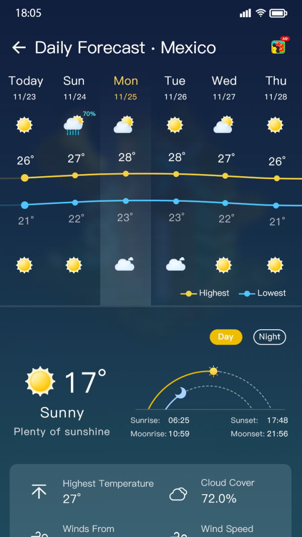 坚果天气预报手机软件app截图