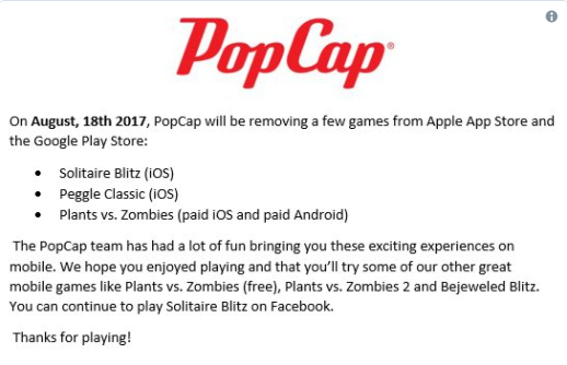 iOS11风暴前夜！32位《植物大战僵尸》等 Popcap游戏下架