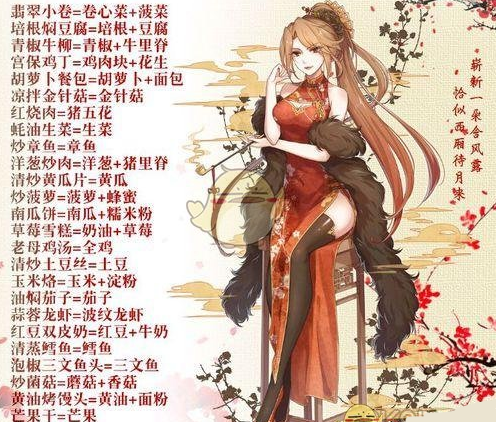 《食之契约》菜谱搭配汇总