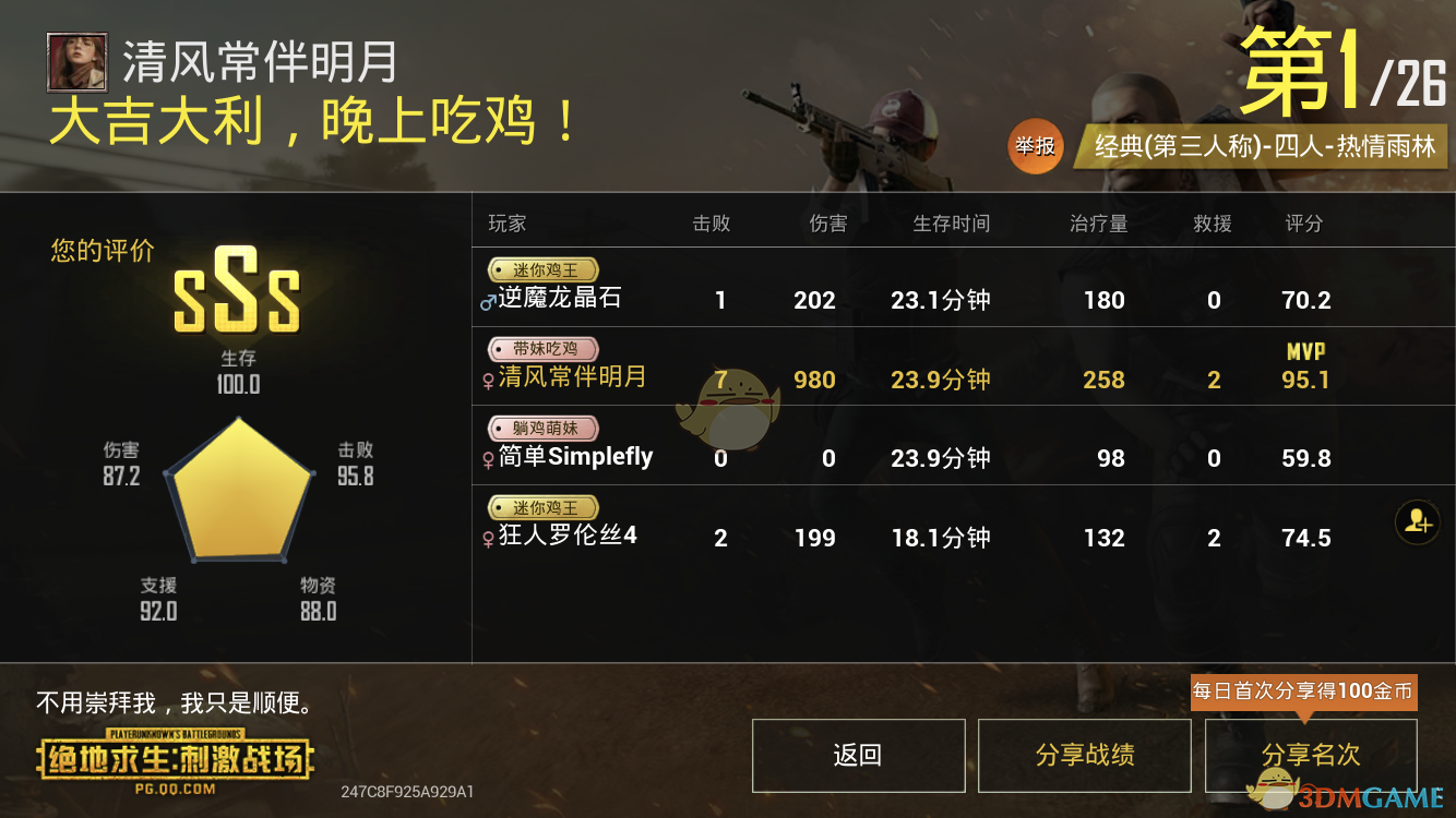 《绝地求生：刺激战场》怎么才能得到高分
