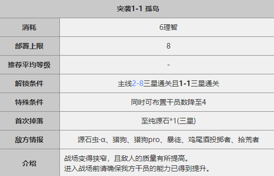 《明日方舟》突袭1-1攻略