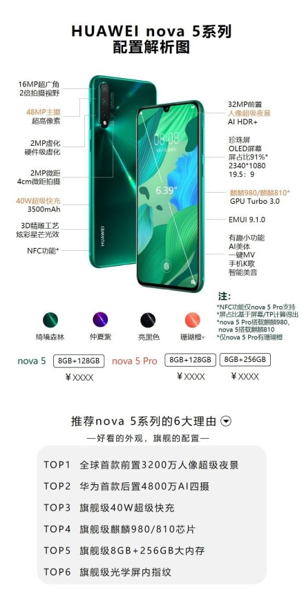 华为nova5/nova5pro售价价格一览