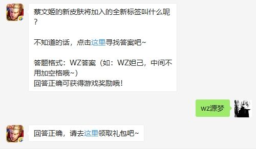 蔡文姬的新皮肤将加入的全新标签叫什么呢？
