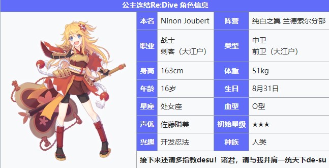 《公主连结Re：Dive》妮侬朱贝尔属性介绍