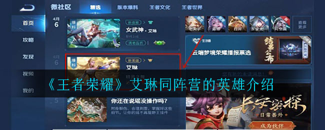 《王者荣耀》艾琳同阵营的英雄介绍