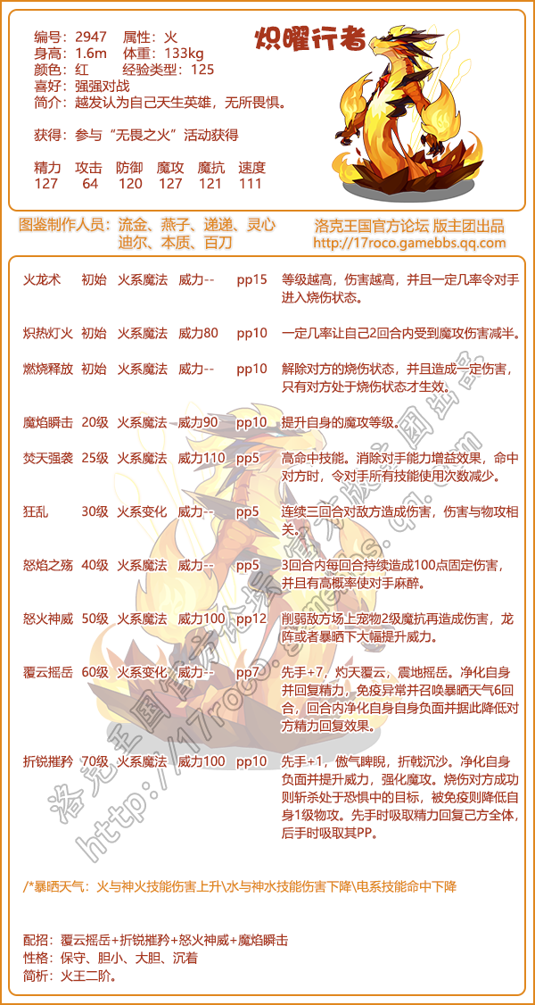 《洛克王国》炽曜行者技能表图鉴