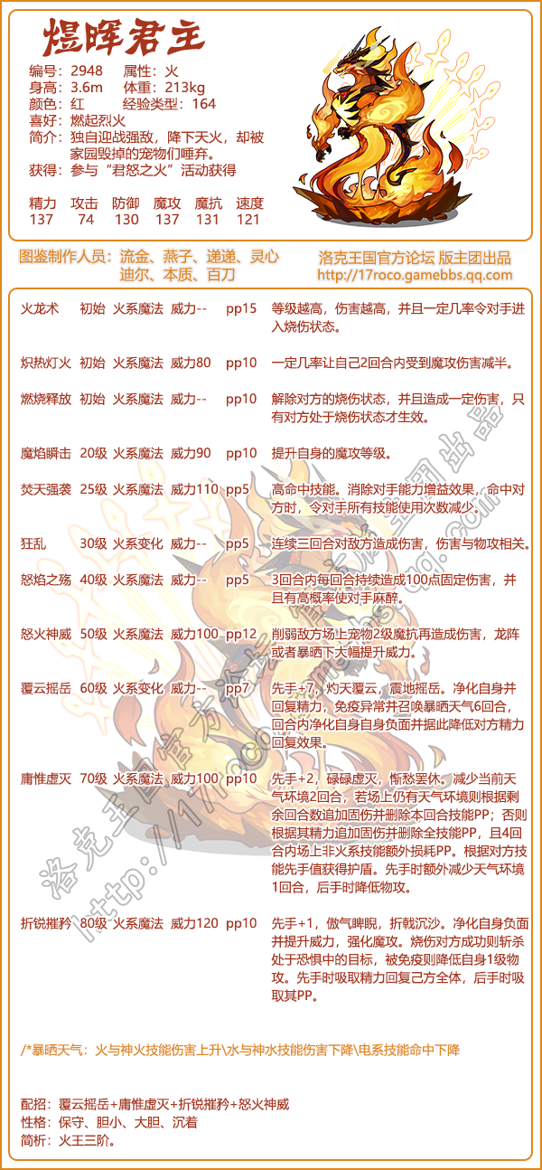 《洛克王国》煜晖君主技能表图鉴