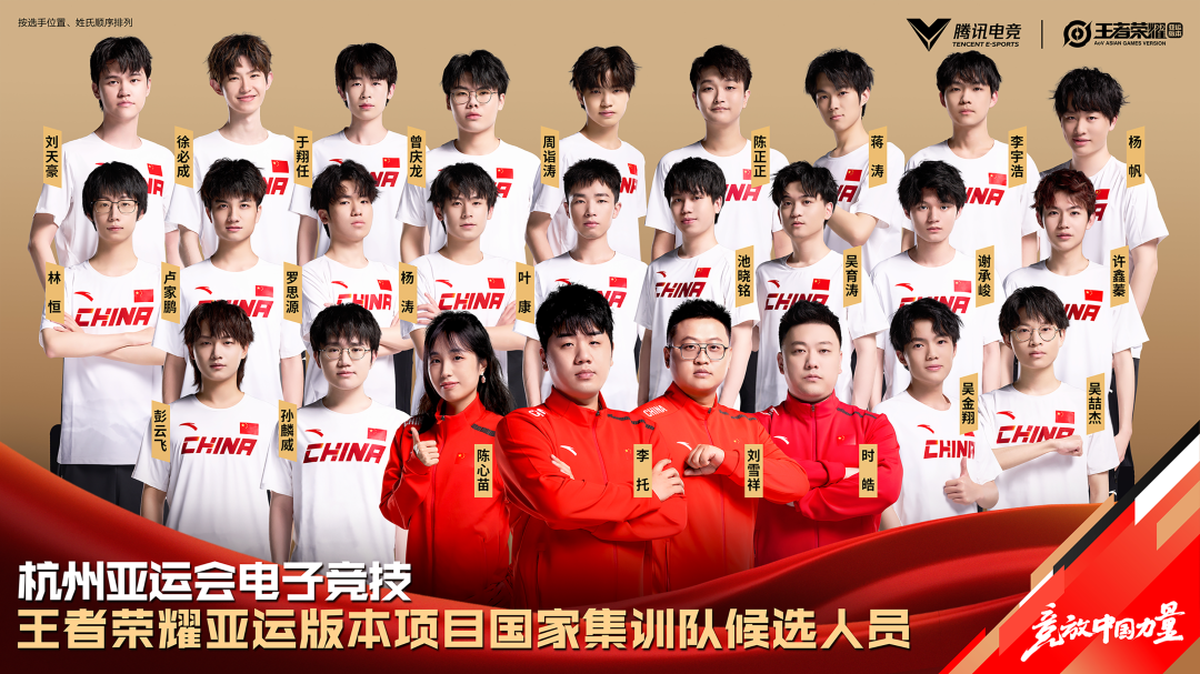 国家集训队选拔名单公布：杭州亚运王者荣耀比赛选手名单