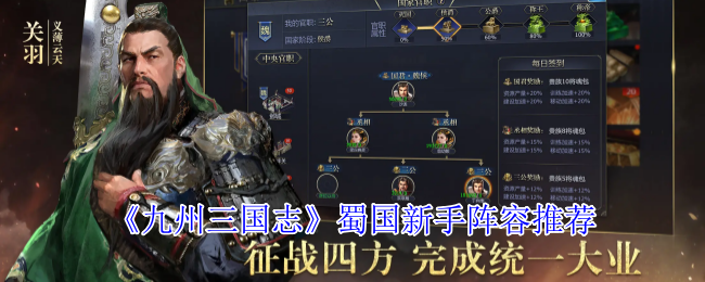 《九州三国志》蜀国新手阵容推荐