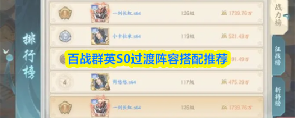 百战群英S0过渡阵容搭配推荐
