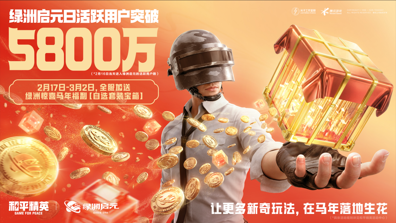 整体日活超9000万，绿洲启元达5800万，《和平精英》2026新春开局“满堂红”