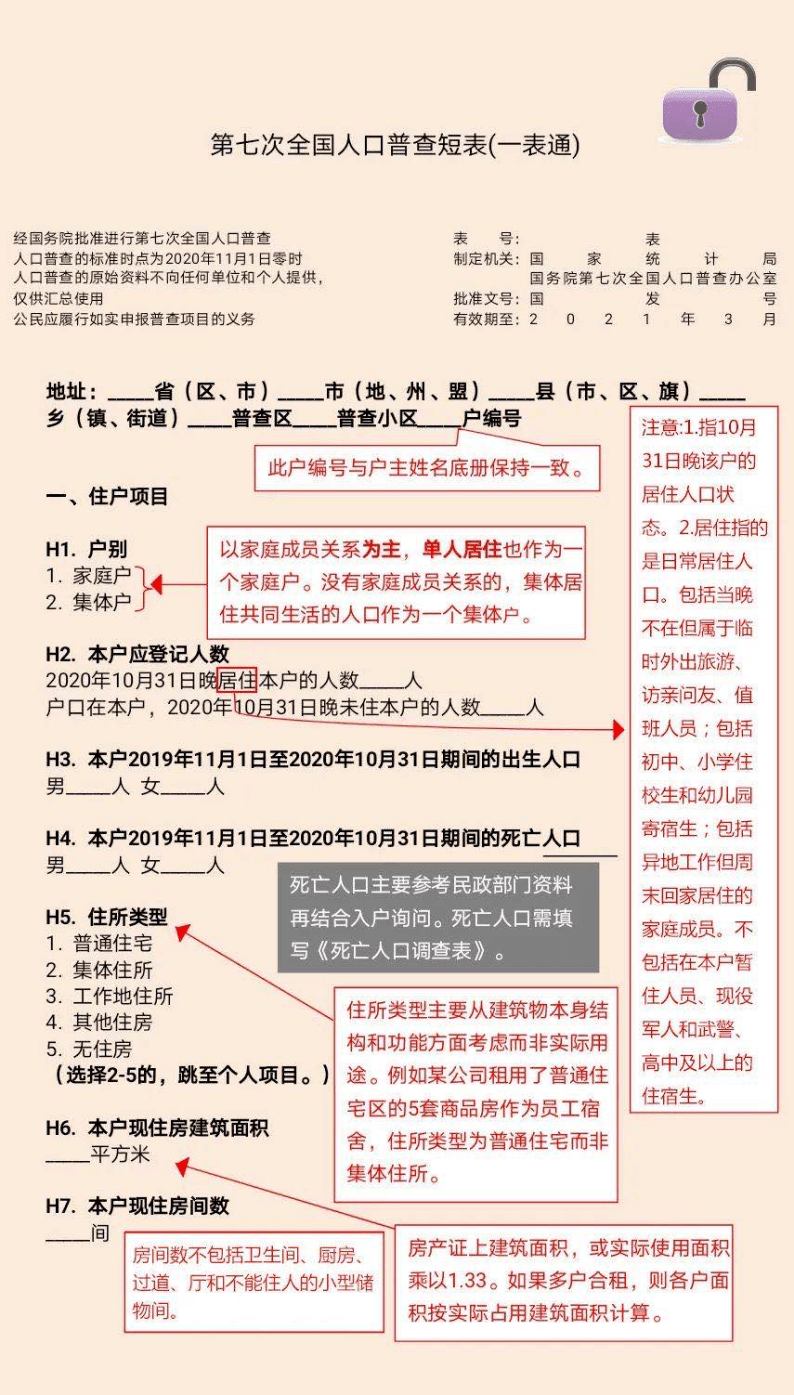 第七次全国人口普查短表填写样板