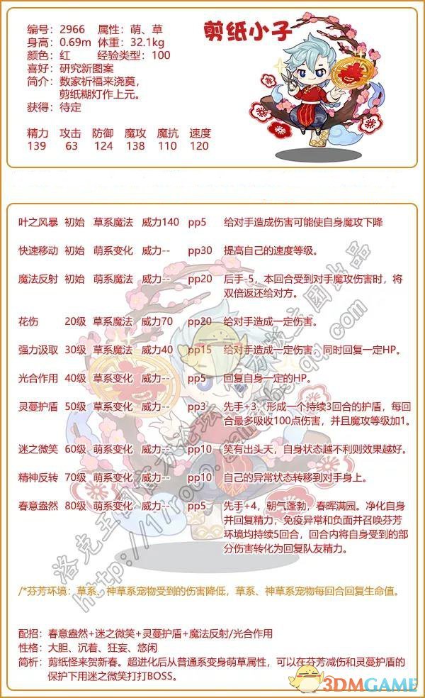 《洛克王国》剪纸小子技能表