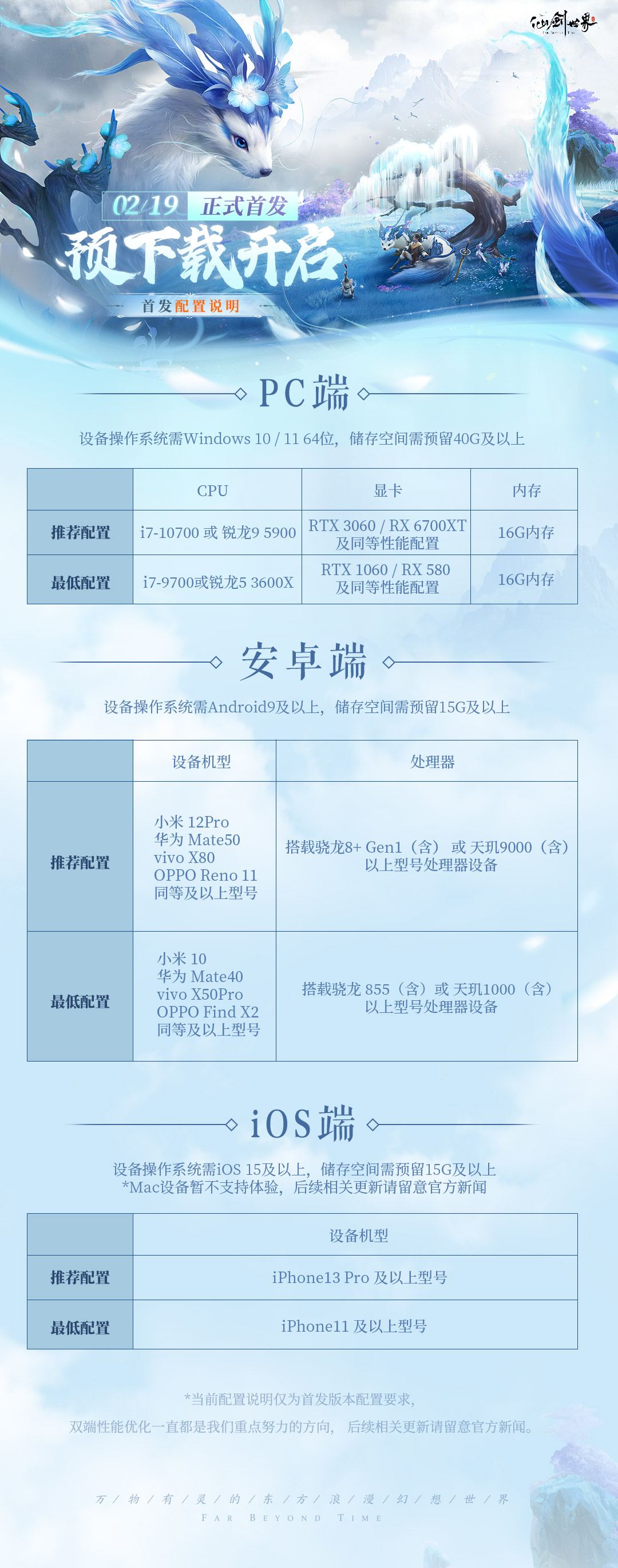 仙剑世界配置要求是什么 要求一览