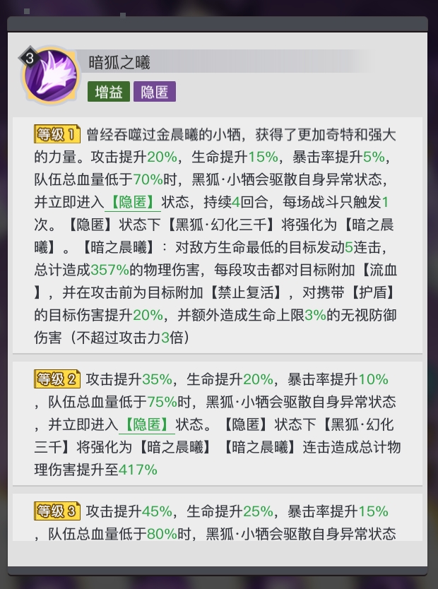 《三千幻世》黑狐小牺技能图鉴