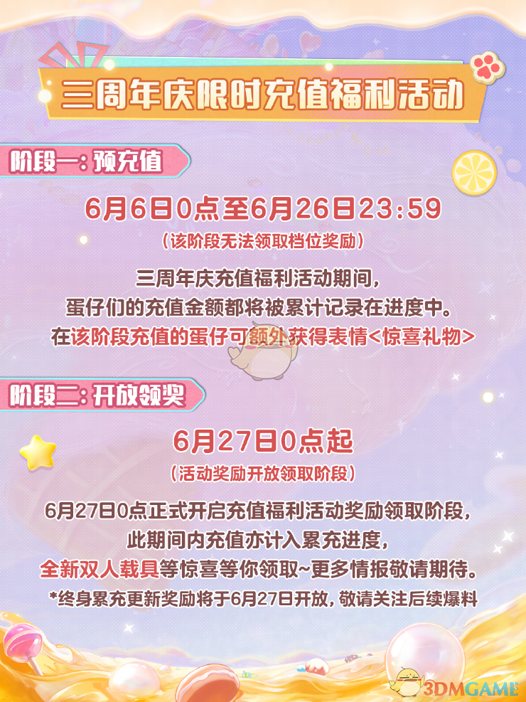 《蛋仔派对》3周年庆限时充值福利介绍