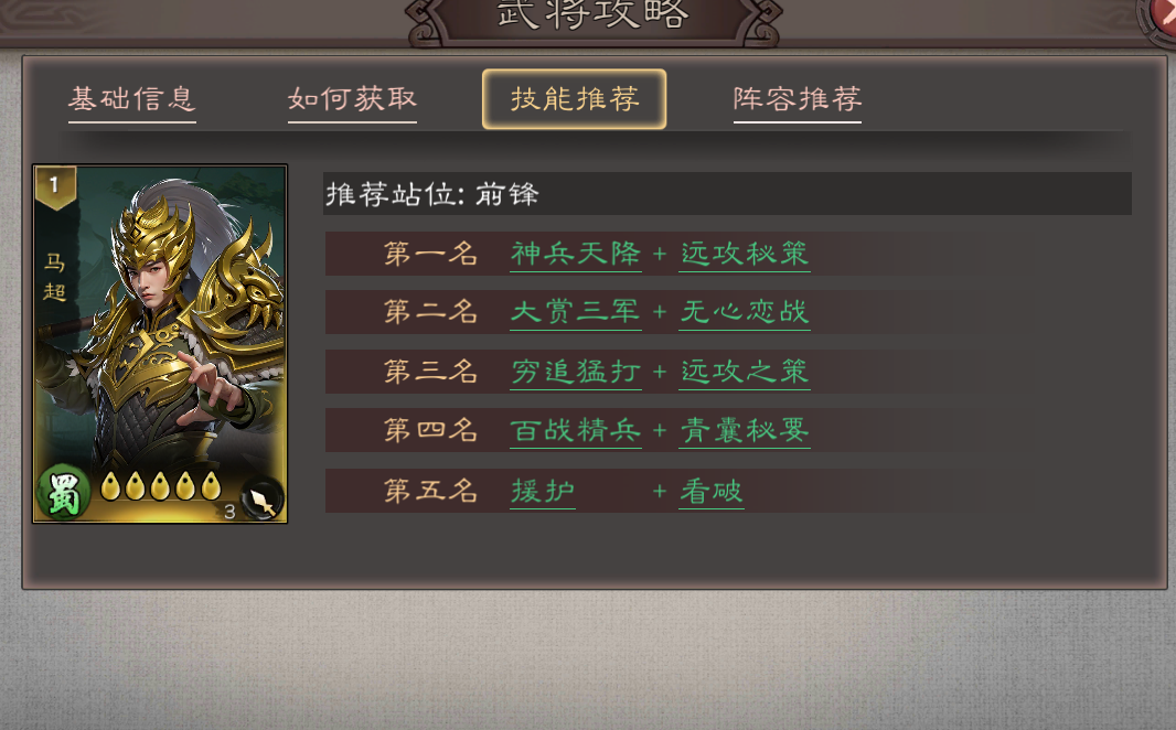 《三国乱世霸王》武将马超攻略