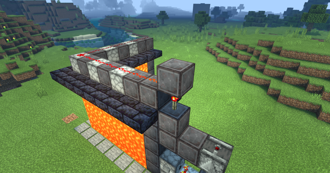 《我的世界：移动版》全自动按钮岩浆门搭建方法